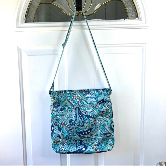 Vintage Vera Bradley Lighten Up Travel Ready CB Blue Daisy & Paisley Purse. - Picture 10 of 14